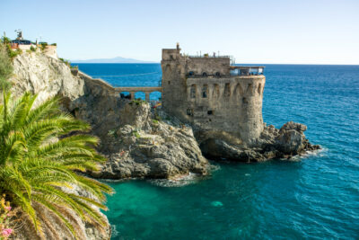 Medieval,Tower,On,The,Coast,Of,Maiori,Town,With,Ocean